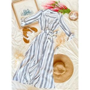 Zara White Navy Striped Maxi Shirt Dress Sz XS Coastal Western Boho